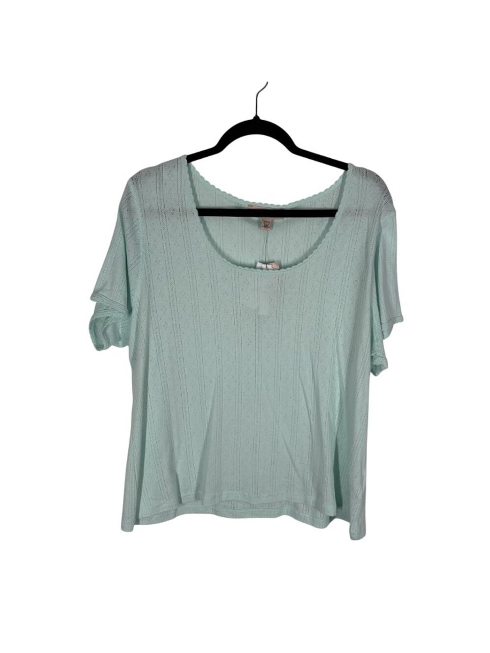 Philosophy Women 2X Opal Blue Pointelle Knit Scoop Neck Short Sleeve Top NWT